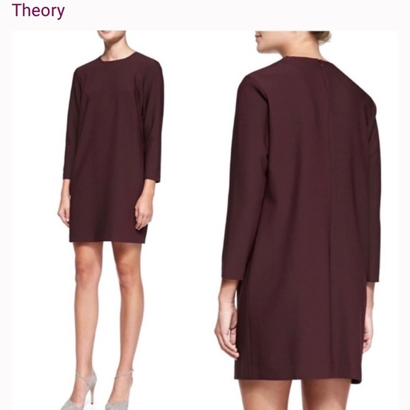 Theory burgundy Kula W Trinity 2 Long Sleeves Shift Dress Size 10 - Picture 2 of 12